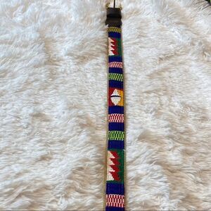 A Tail We Could Wag Colorful Woven and Brown Leather Belt